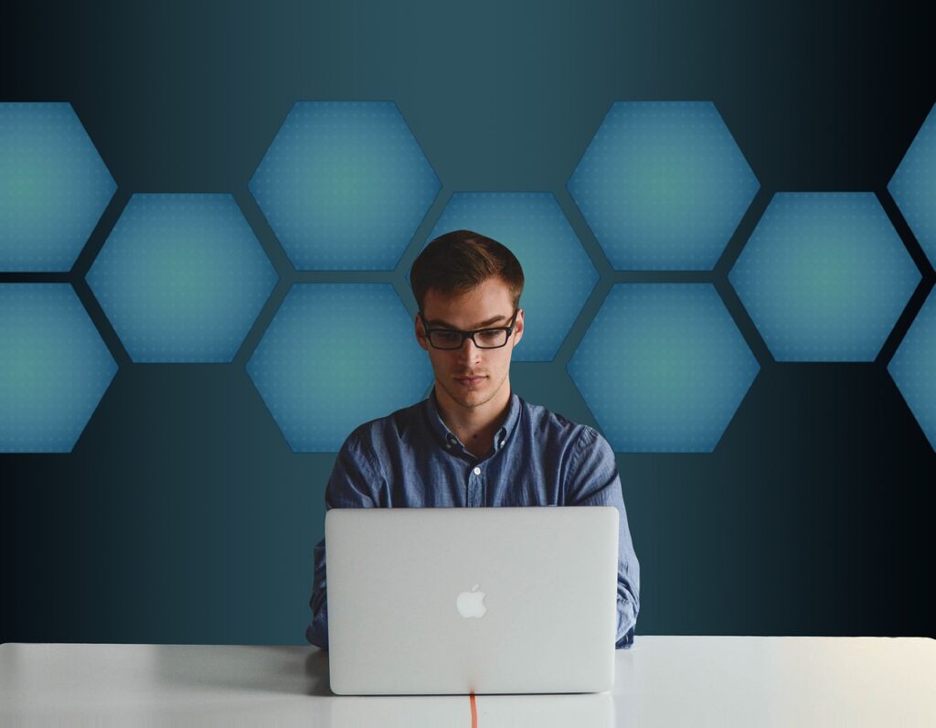 A Businessman on a laptop