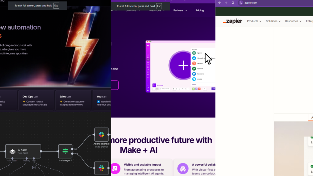 n8n, zapier, maker comparison